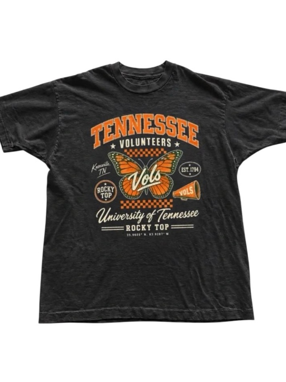 Black Short Sleeve Tee with Orange Tennessee Volunteers Graphic